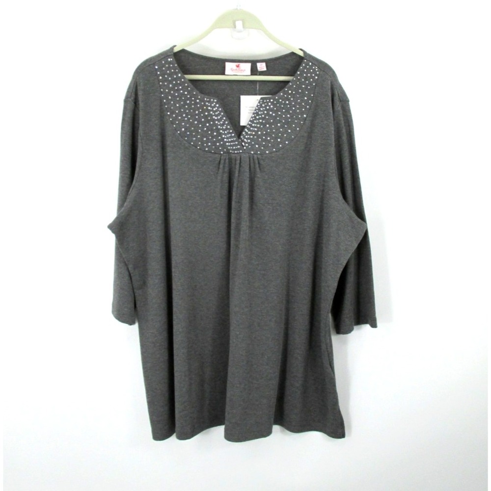 NWT QUACKER FACTORY Pullover Tunic Sweater Women Plus 3X Gray Studs Rhinestones